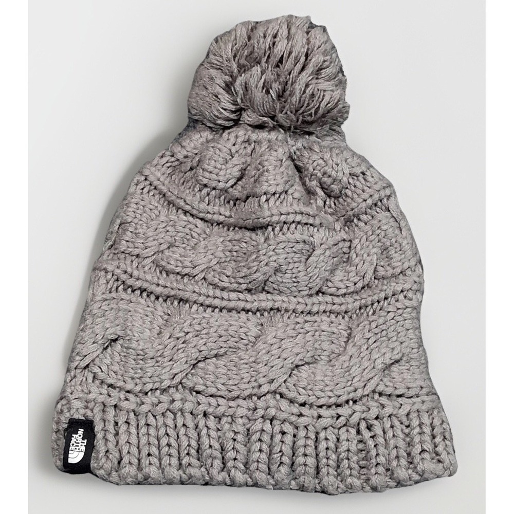 The North Face Gray Cable Knit Pom Beanie Hat CLN6 One‎ Size Mens Womens